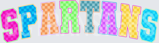 Spartans Colorful Checkered Varsity Letter Design (DTF)