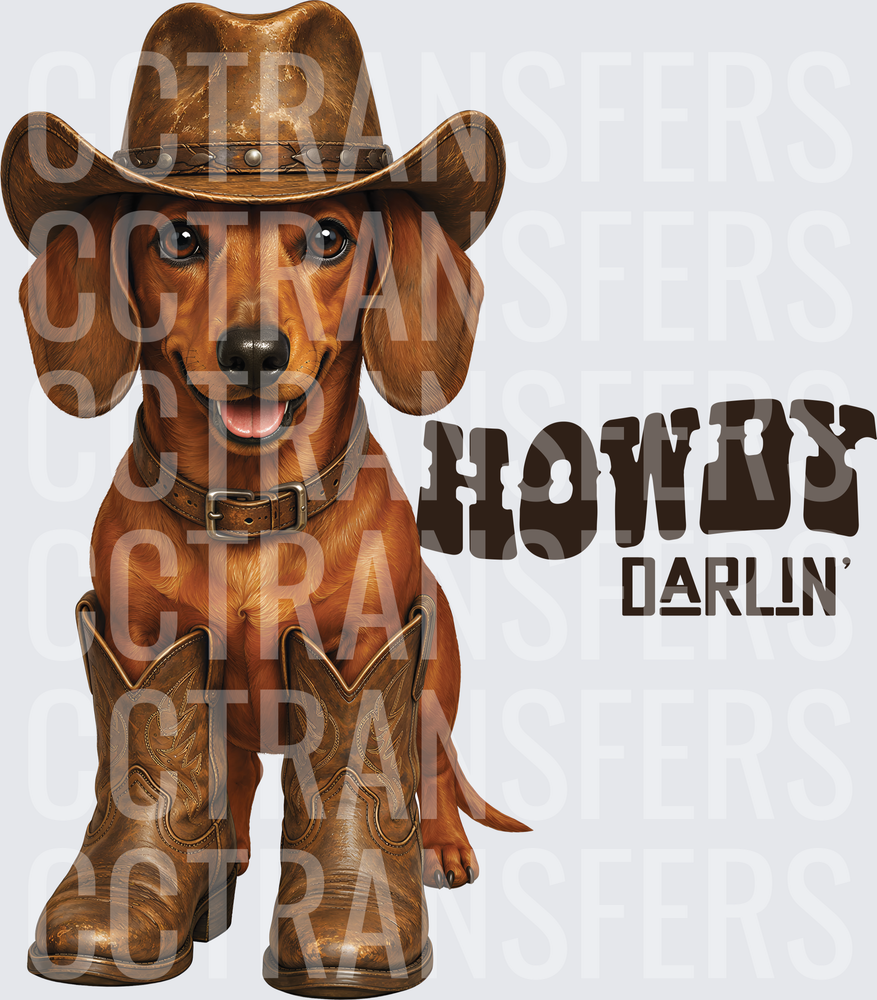 Howdy Darlin' Dachshund Cowboy Hat & Boots (DTF)