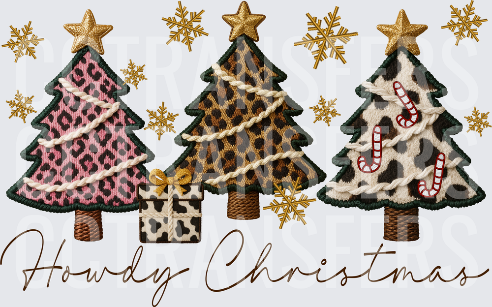 Howdy Christmas Embroidered Animal Print Trees (DTF)