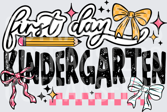 First Day Kindergarten Bows Pencil Checkered (DTF)