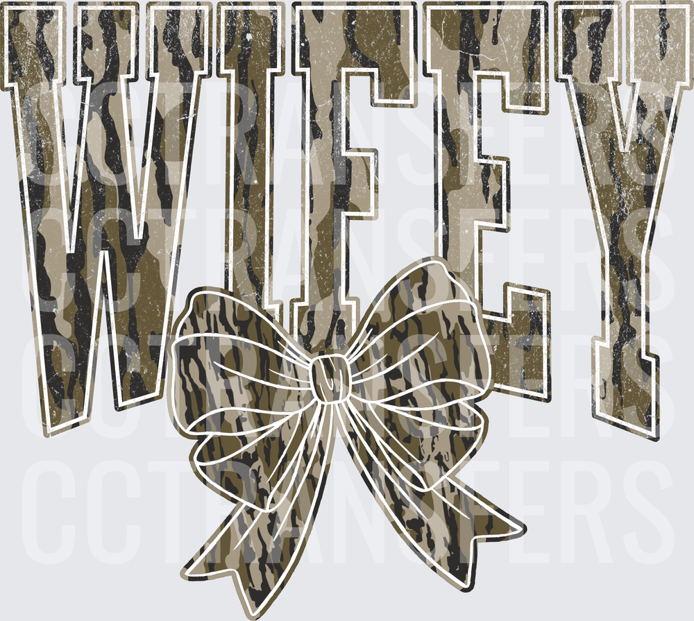 Wifey Camo Bold Letters with Bow (DTF)