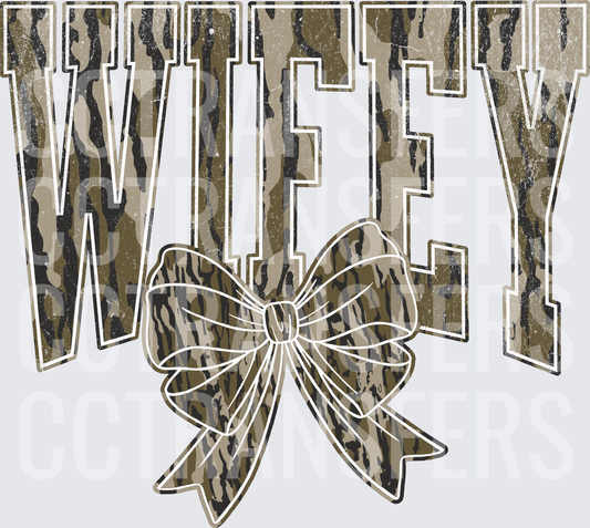 Wifey Camo Bold Letters with Bow (DTF)