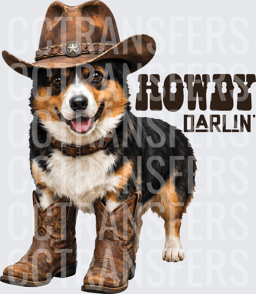 Howdy Darlin' Tricolor Corgi Cowboy Hat Boots (DTF)