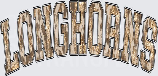 Longhorns Arched Varsity Cowhide Glitter Letters (DTF)