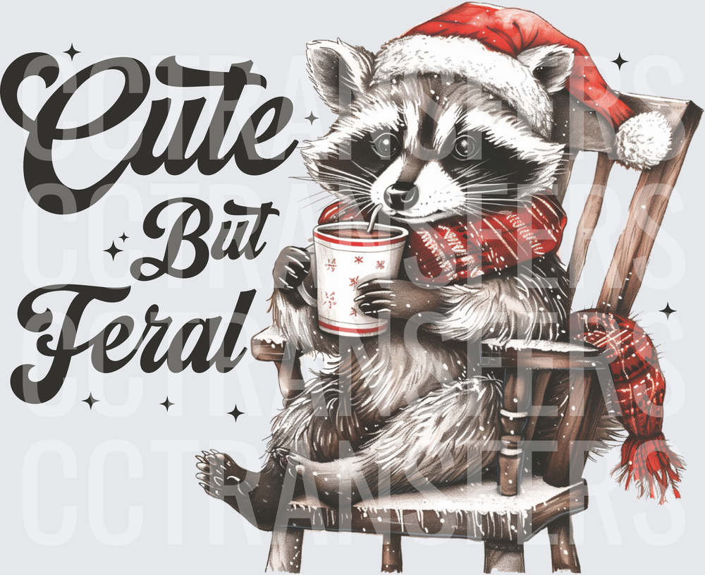 Cute But Feral Christmas Raccoon Santa Hat Hot Cocoa (DTF)