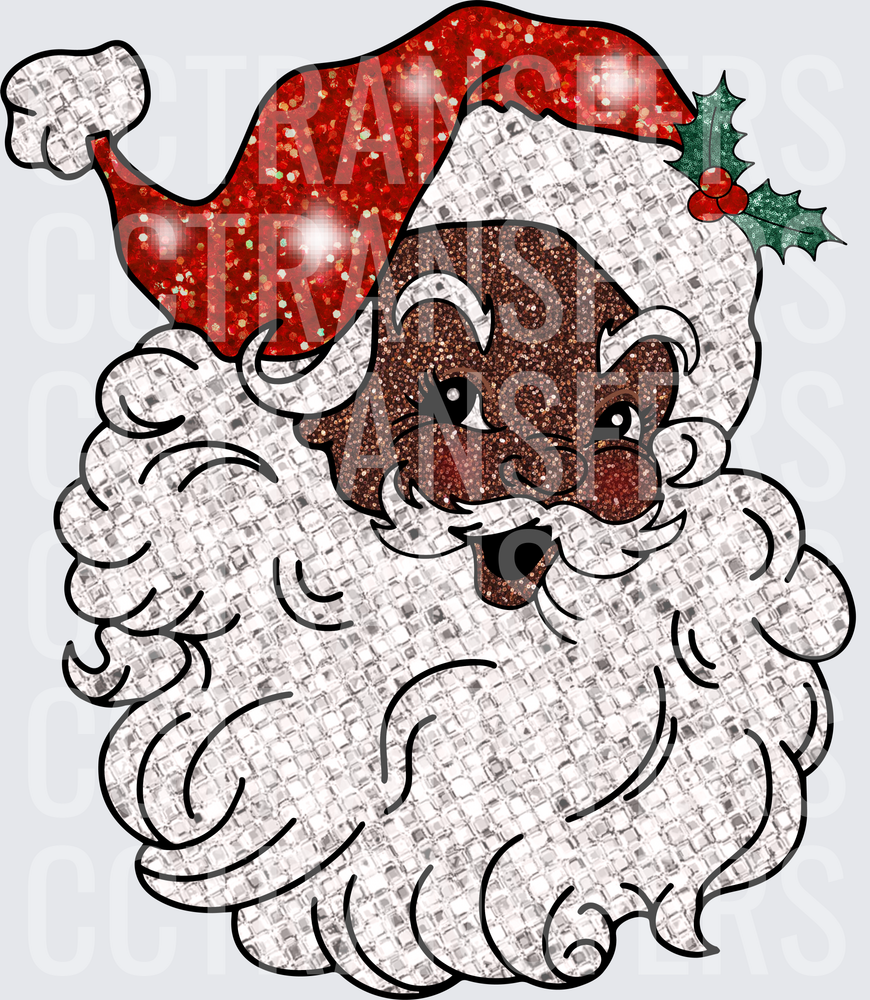 Glitter Black Santa Claus Holly Berry Hat Face (DTF)