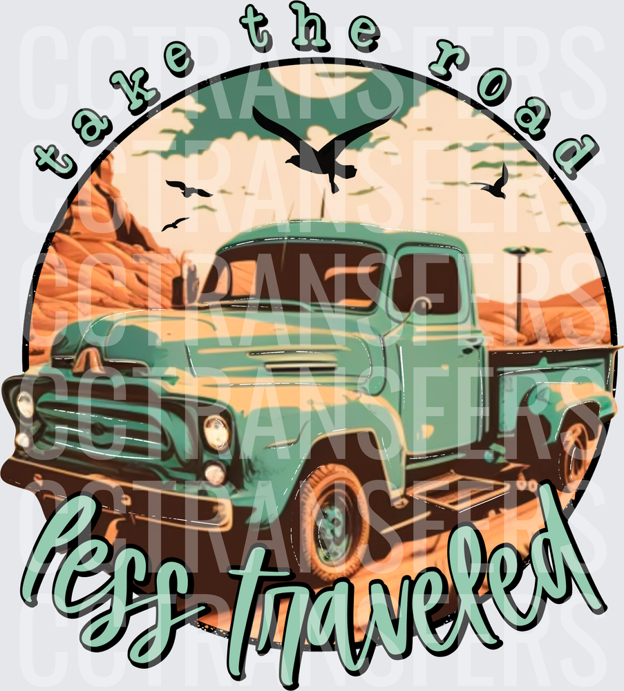 Take The Road Less Traveled Vintage Teal Pickup Desert (DTF)