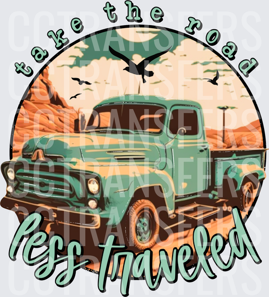 Take The Road Less Traveled Vintage Teal Pickup Desert (DTF)