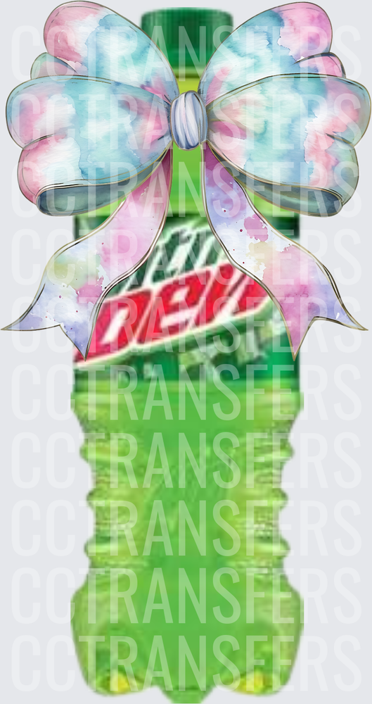 Green Soda Bottle with Pastel Watercolor Bow (DTF)