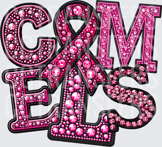 Pink Rhinestone Bedazzled Letters C M E L S Ribbon (DTF)