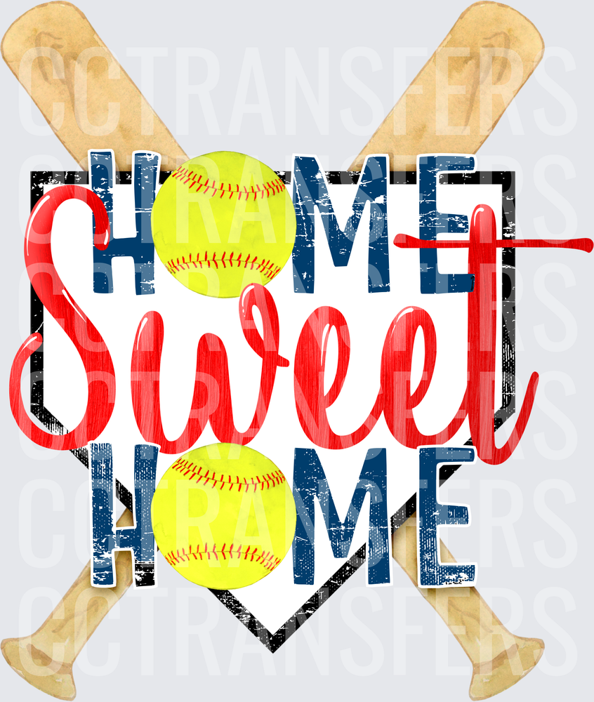 Home Sweet Home Softball Crossed Bats Design (DTF)
