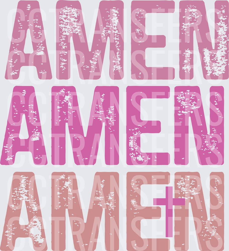 Amen Amen Amen Distressed Pink Cross Faith Design (DTF)