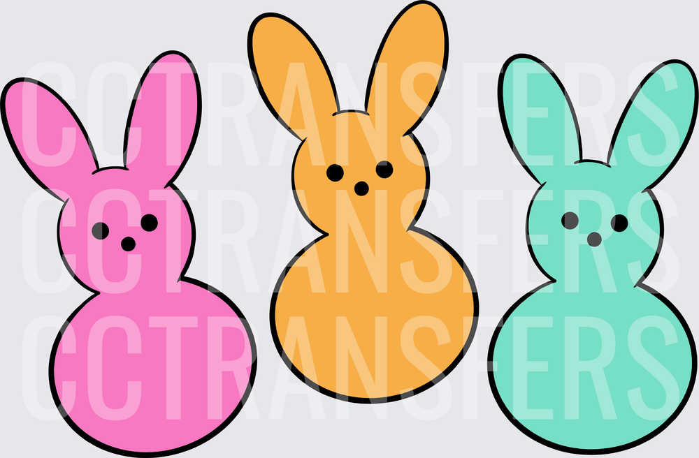 Trio of Colorful Marshmallow Easter Bunnies (DTF)
