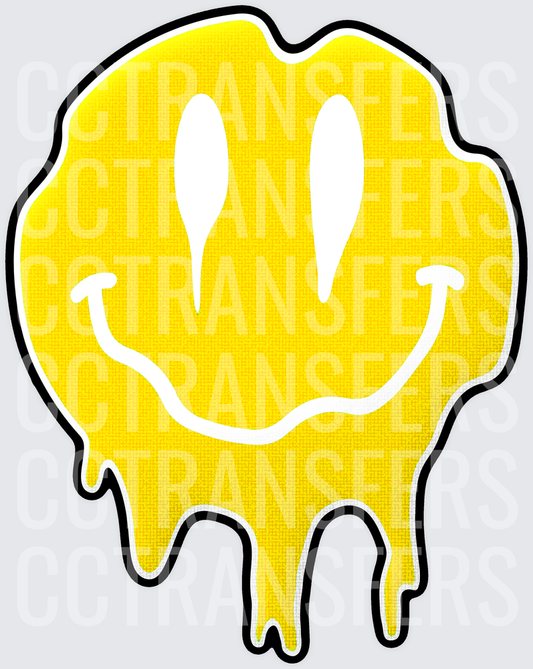 Yellow Melting Drip Smiley Face (DTF)