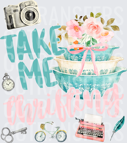 Take Me Thrifting Vintage Bowls Flowers Retro Icons (DTF)