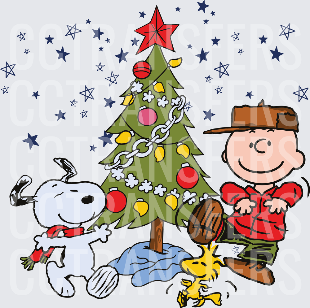 Dancing Dog Boy Bird Christmas Tree Holiday Scene (DTF)