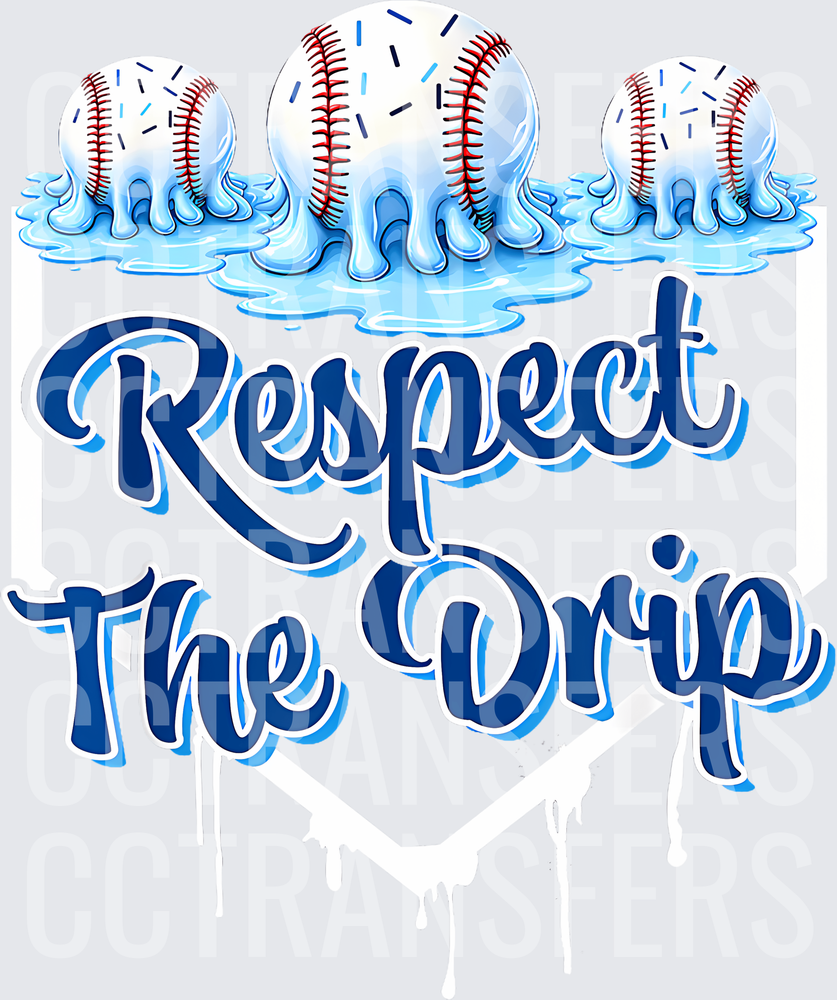 Respect The Drip Melting Baseballs Blue Script (DTF)