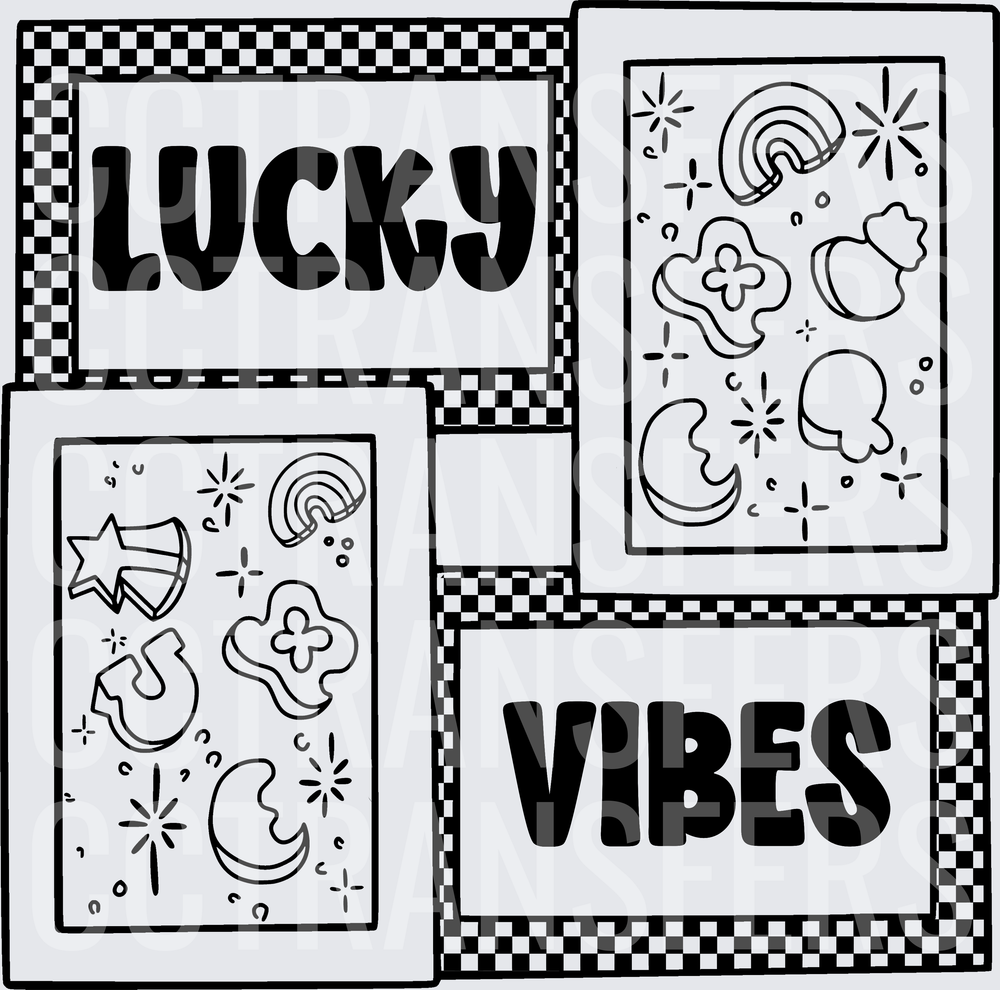 Lucky Vibes St. Patrick's Day Retro Checker Collage (DTF)