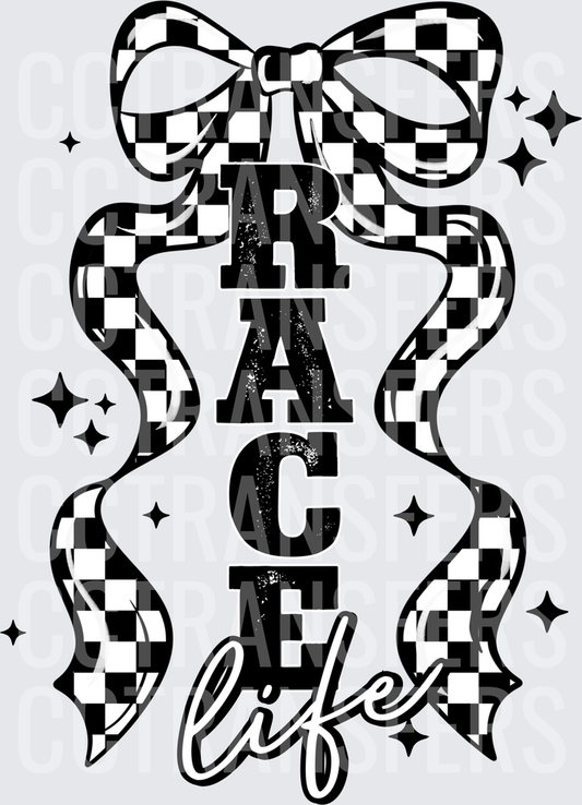 Race Life Checkered Bow Sparkle Design (DTF)