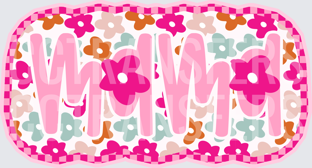 Retro Floral Mama Bold Pink Checkered Border (DTF)