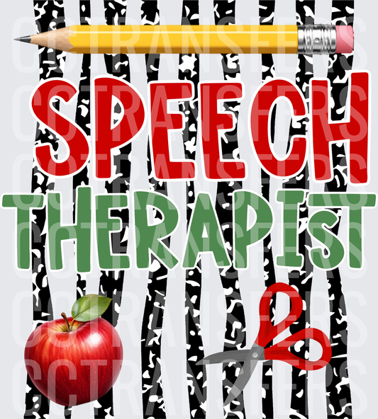 Speech Therapist Pencil Apple Scissors Stripe (DTF)