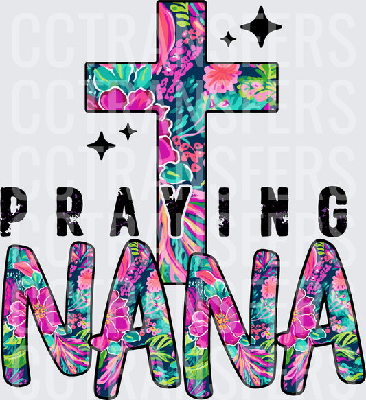 Praying Nana Floral Cross with Sparkles (DTF)