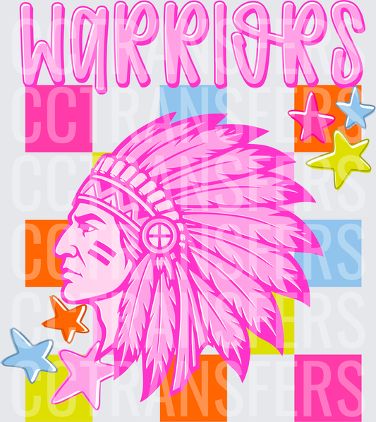 Warriors Pink Native Chief Headdress Colorful Retro (DTF)