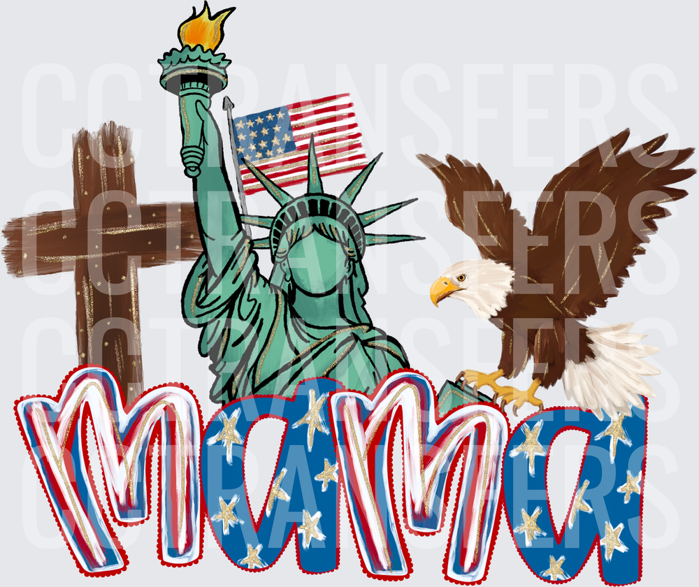 Patriotic Mama Cross Eagle Liberty Flag Design (DTF)
