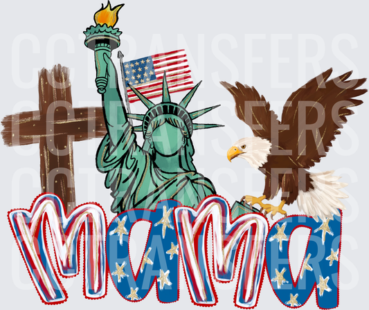 Patriotic Mama Cross Eagle Liberty Flag Design (DTF)