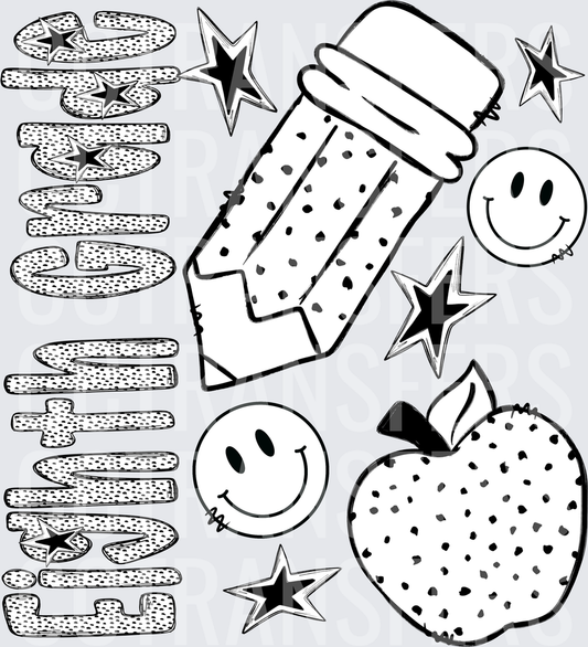 Dotted Pencil Apple Smiley Faces Stars School Bundle (DTF)