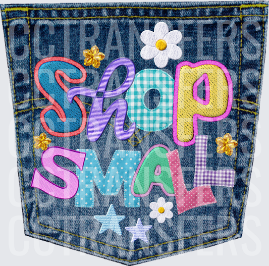 Shop Small Denim Pocket Patchwork Embroidery Floral (DTF)