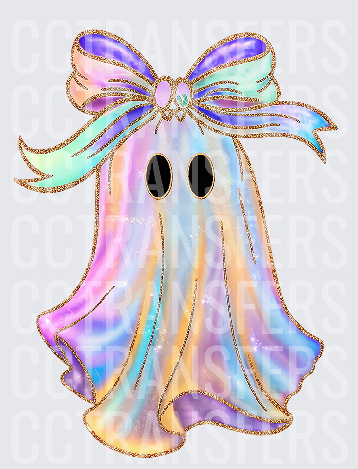 Holographic Glitter Ghost with Iridescent Bow (DTF)