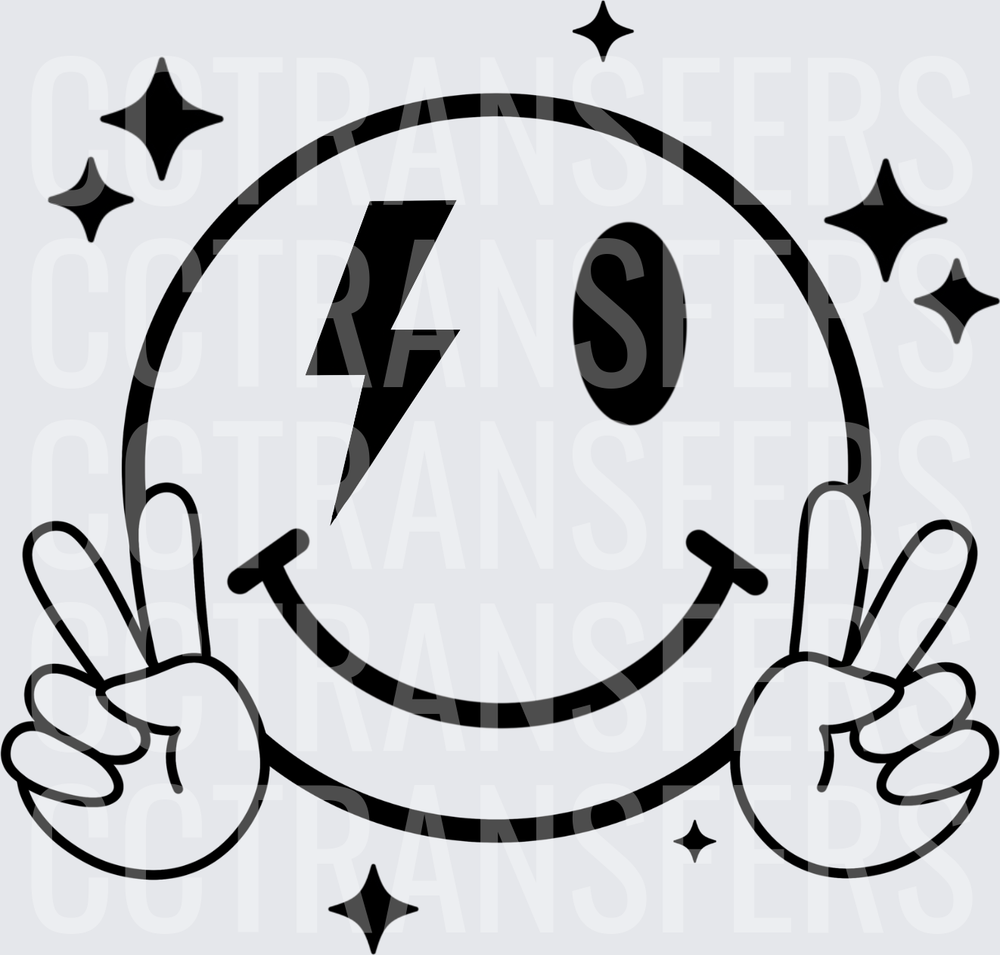 Retro Smiley Face Lightning Bolt Peace Sign Sparkles (DTF)
