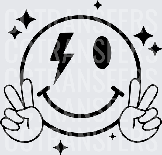 Retro Smiley Face Lightning Bolt Peace Sign Sparkles (DTF)