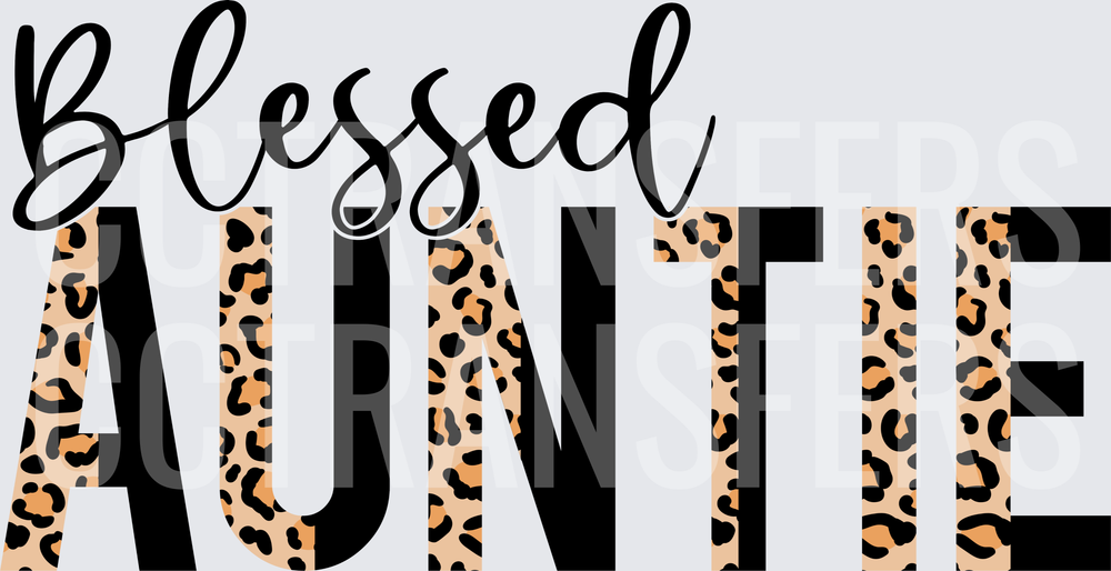 Blessed Auntie Leopard Print Bold Letter Design (DTF)