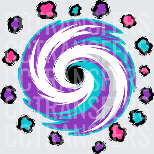 Purple Teal Swirl Vortex with Colorful Paw Prints (DTF)