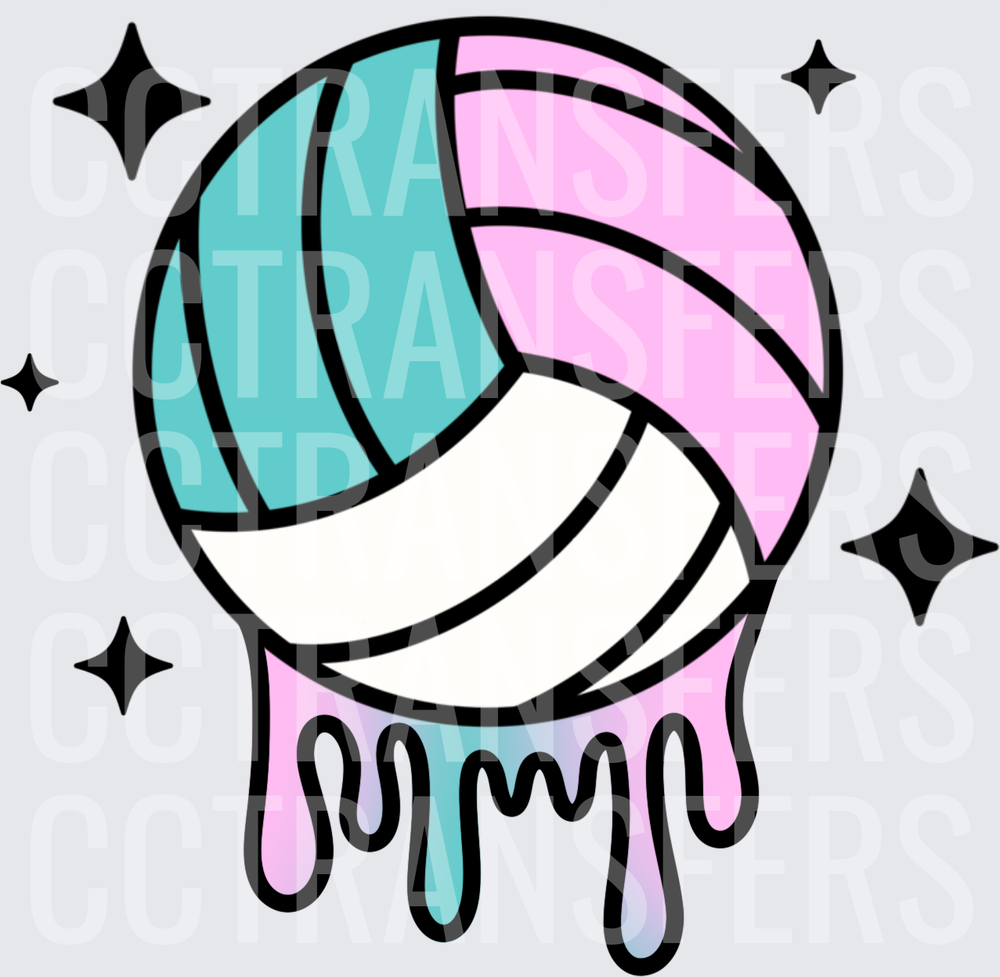 Pastel Dripping Volleyball with Sparkle Stars (DTF)