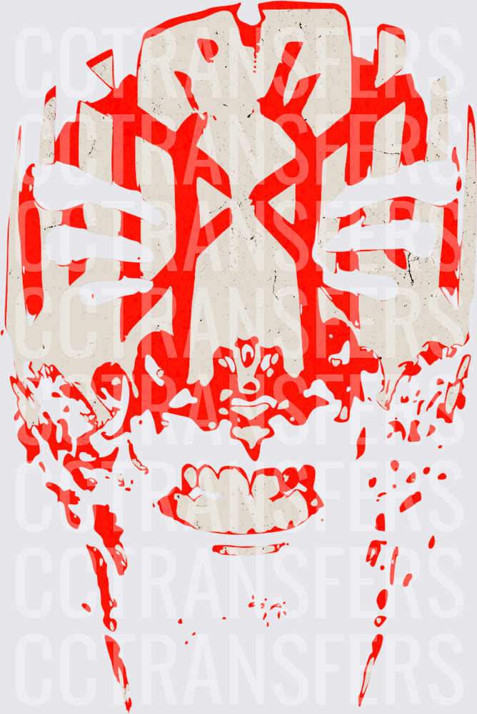 Red Grunge Face Mask Tribal Paint Portrait (DTF)