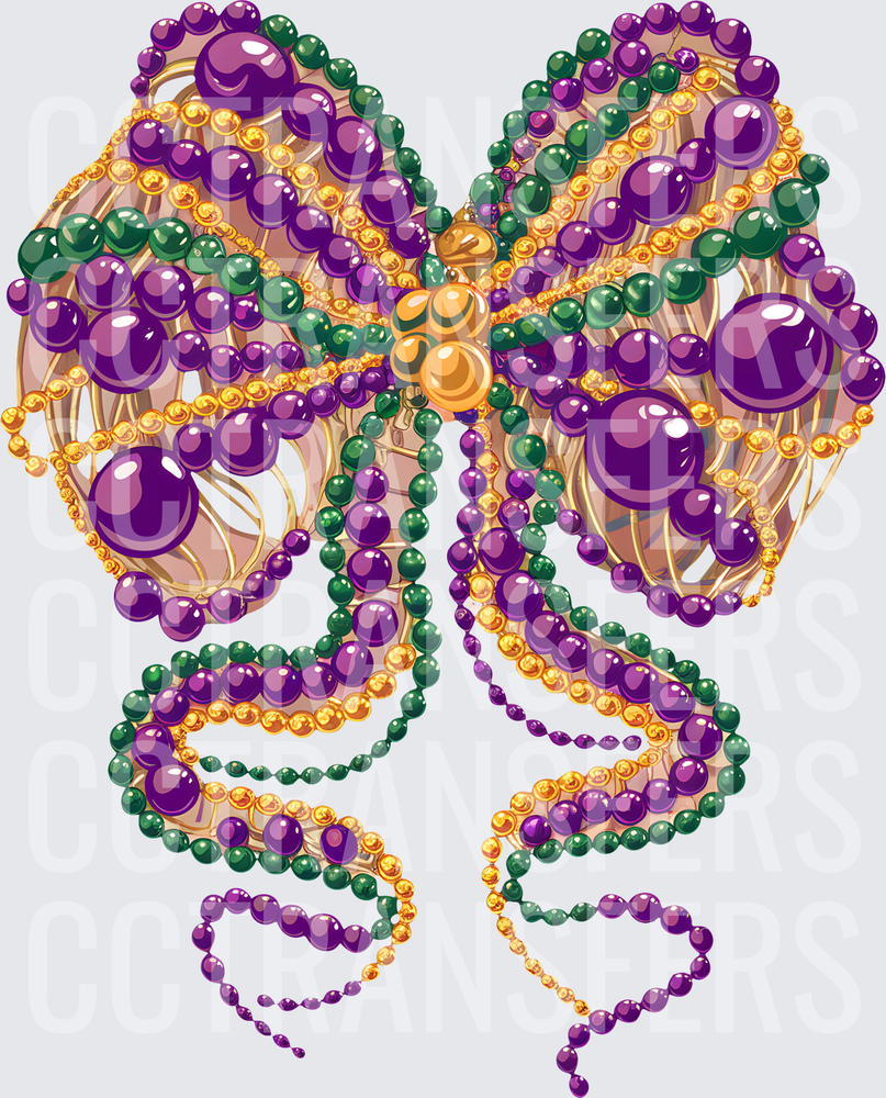 Mardi Gras Beaded Bow Purple Green Gold (DTF)