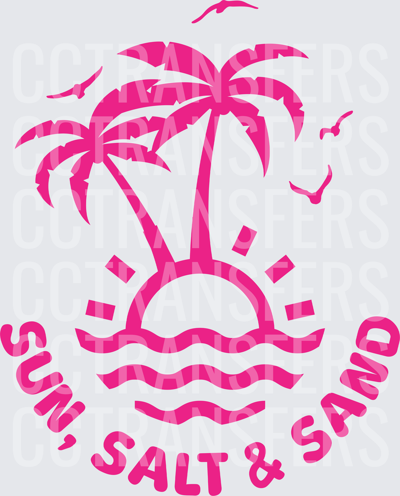 Sun Salt & Sand Tropical Island Palm Tree Sunrise Pink (DTF)