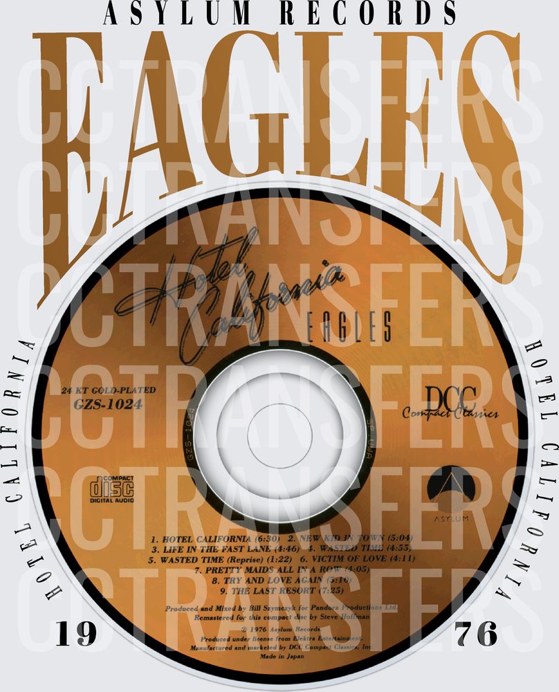 Eagles Hotel California 1976 Gold CD Record Design (DTF)