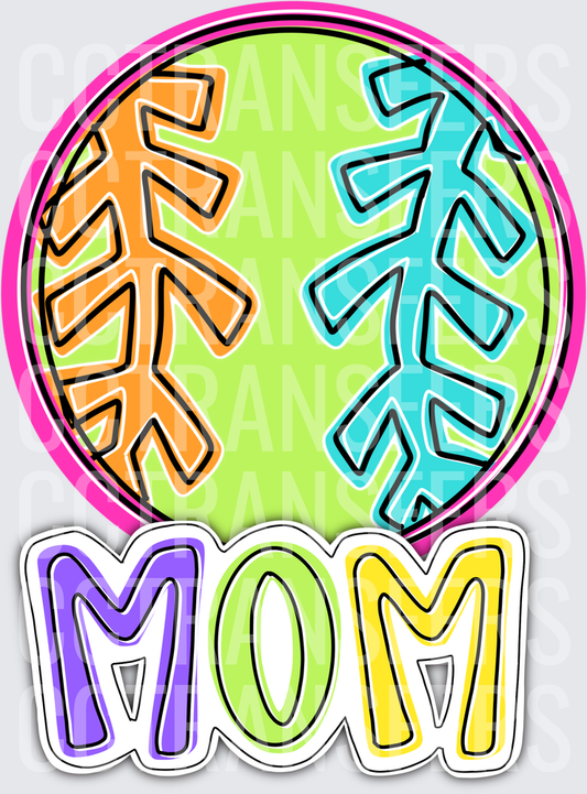 Colorful Softball Mom Bright Bold Design (DTF)