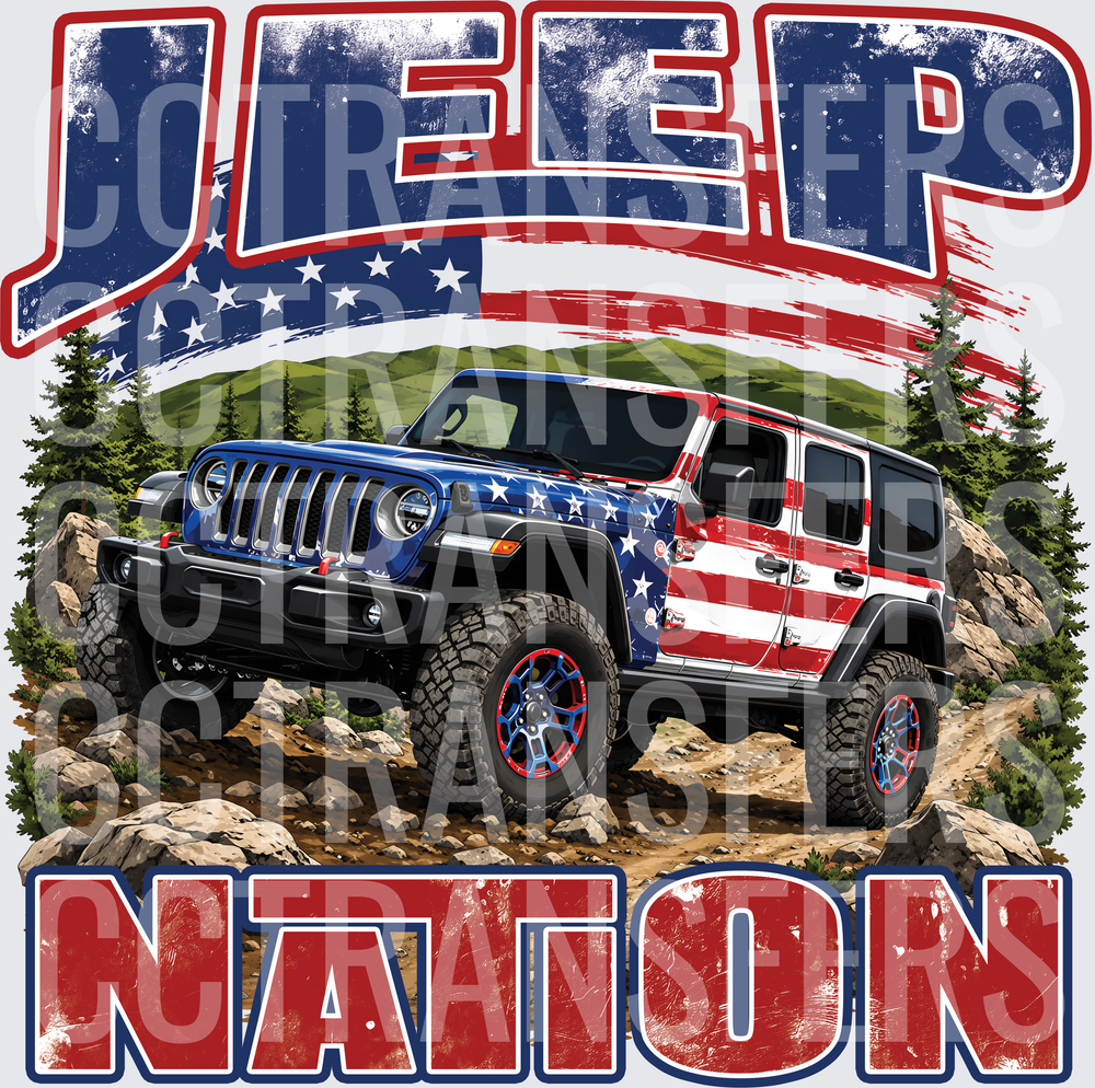 Jeep Nation American Flag Off-Road 4x4 Patriotic (DTF)