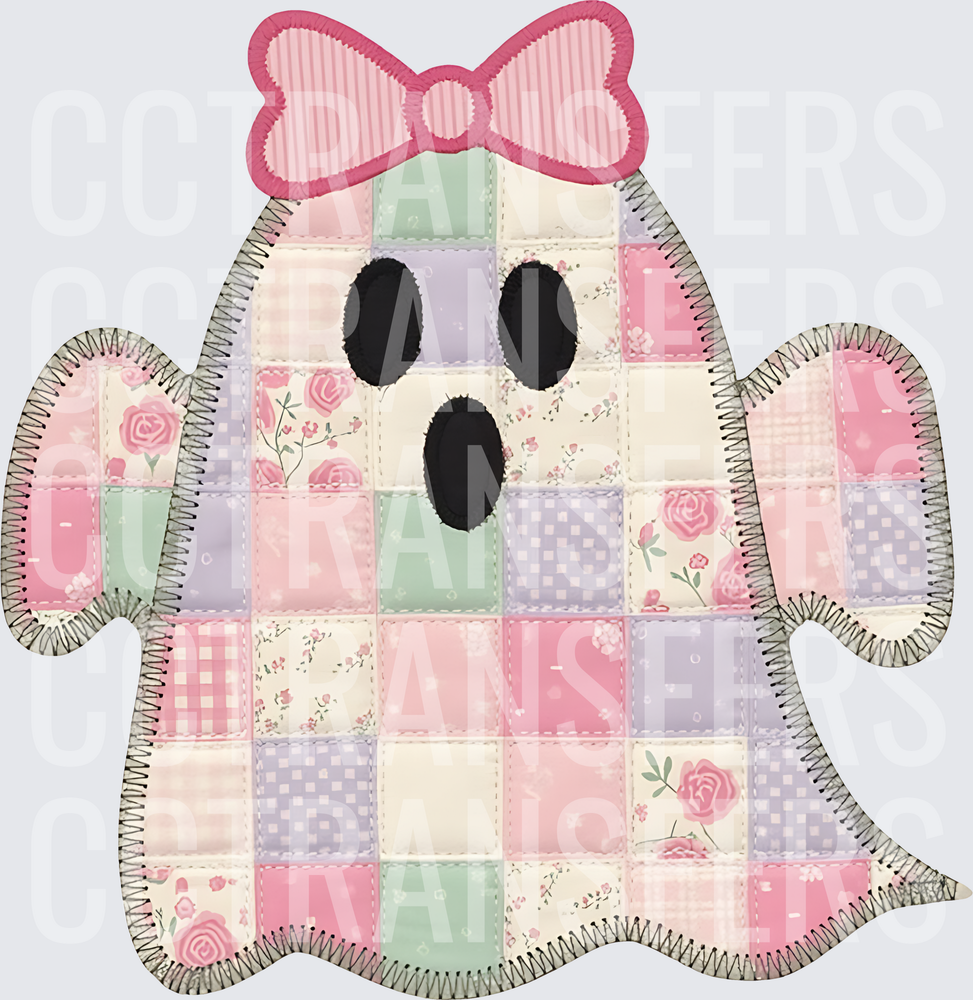 Patchwork Quilt Ghost Girl with Pink Bow (DTF)