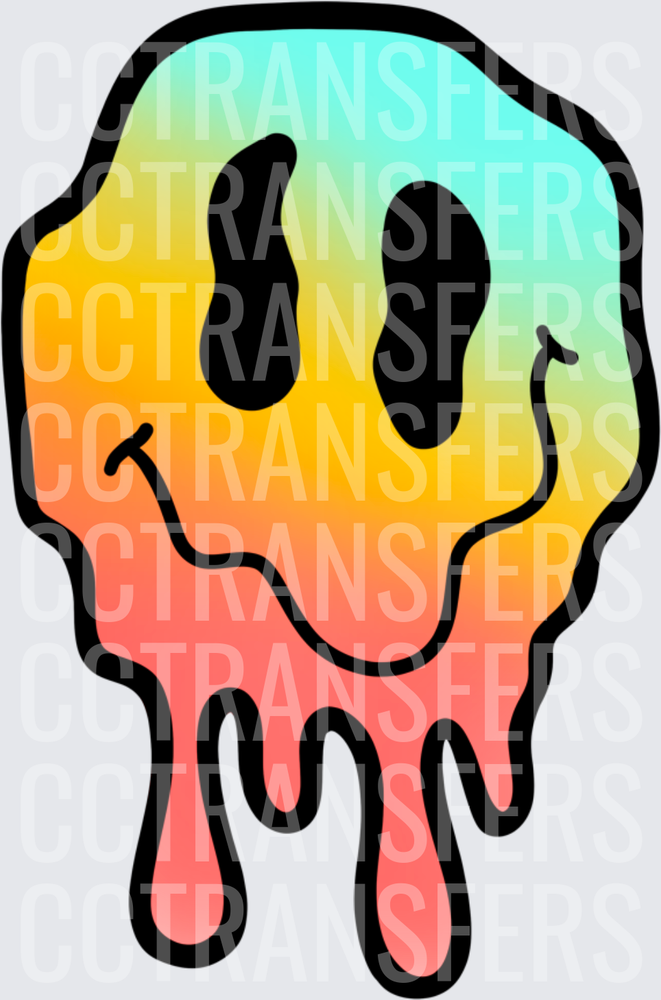 Melting Pastel Rainbow Drip Smiley Face (DTF)
