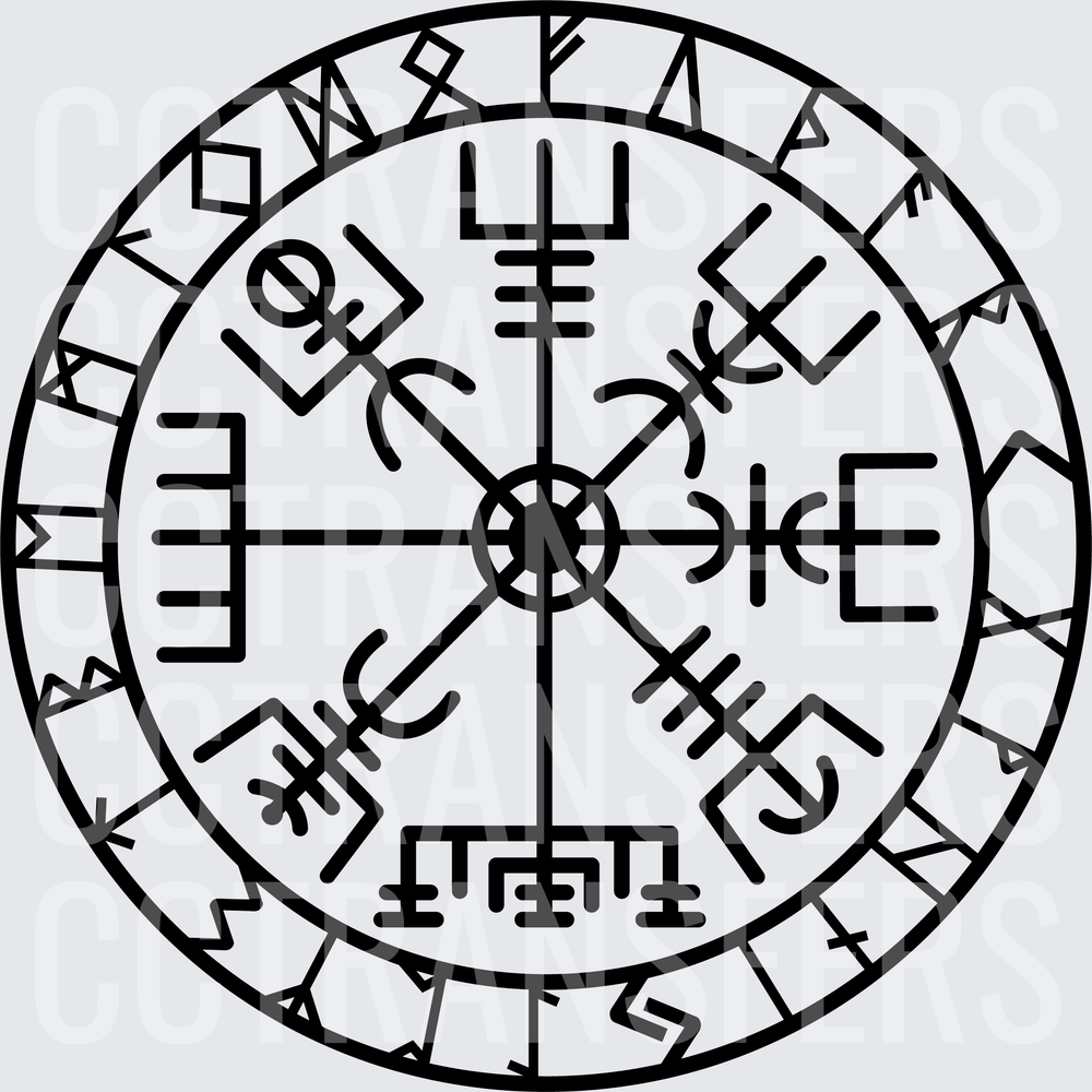 Viking Vegvisir Compass Runic Circle Symbol black  (DTF)