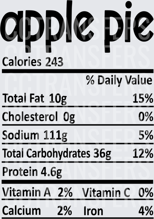 Apple Pie Nutrition Facts Label Design (DTF)