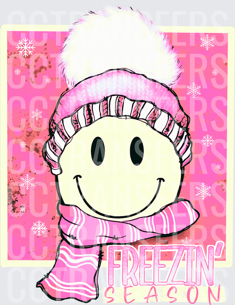 Freezin' Season Smiley Face Winter Hat Scarf Pink (DTF)