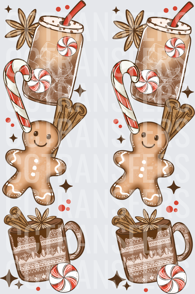 Christmas Gingerbread Man Iced Coffee Hot Cocoa Candy Cane (DTF)