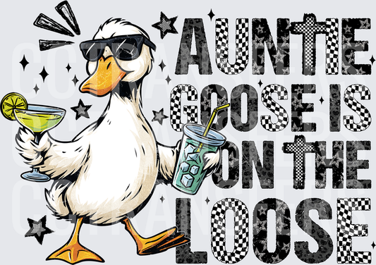Auntie Goose Is On The Loose Cool Duck With Drinks (DTF)